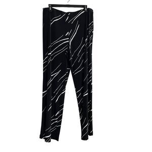 ALFANI Womens Pull On Black White Printed Wide Leg High Rise Pants Size Large